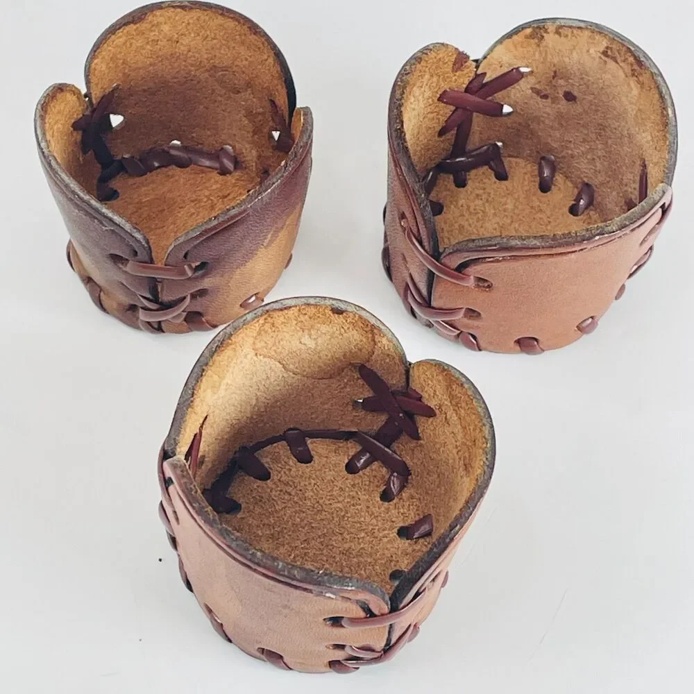 3 Vintage Libbey Bamco Western Shot Glasses MCM Tooled Leather Wraps Barware